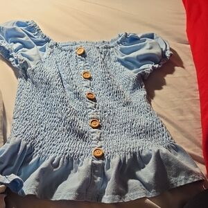 Wallflower Light Blue Smocked Girl's Top with Button Front